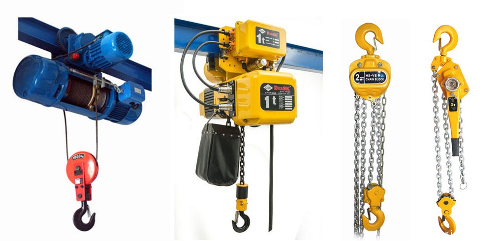 下图依次为钢丝绳电动葫芦、环链电动葫芦、手拉葫芦以及手扳葫芦